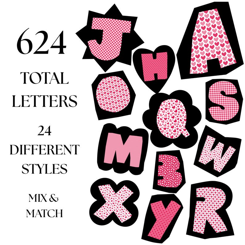 Pink Randsom Letters Retro Ransom Alphabet Bundle - Pink | PNG Clipart Letters | Cutout Font ...