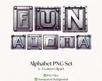 Metal Clipart Alphabet Letters | PNG Industrial Fonts | Decorative Typography | Digital Download