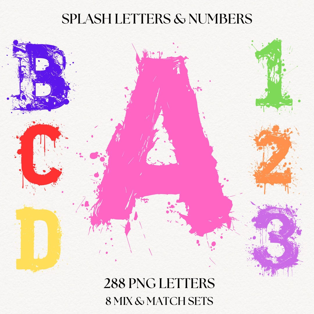 Paint Splash Font Bundle | Bold Colourful Graffiti Letters & Numbers ...