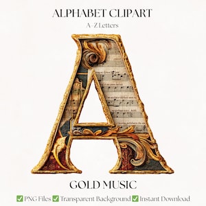 Music Clipart Alphabet Letters | Retro Musical Font PNG | Digital Download image 1