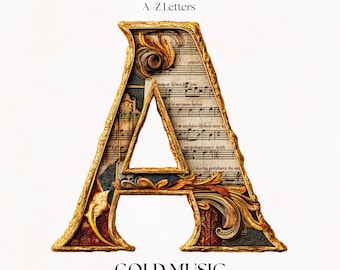 Music Clipart Alphabet Letters | Retro Musical Font PNG | Digital Download