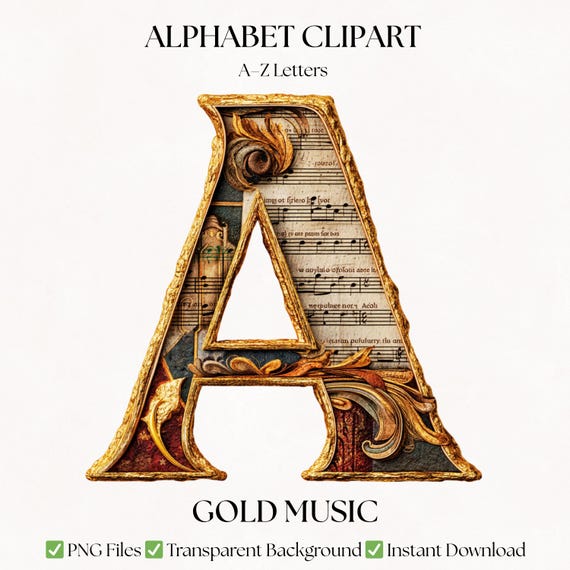 Music Clipart Alphabet Letters | Retro Musical Font PNG | Digital Download