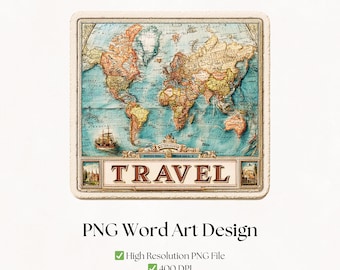 Vintage Weltkarte Clipart | Reise Junk Journal PNG Wort Kunst Design | Digitaler Download