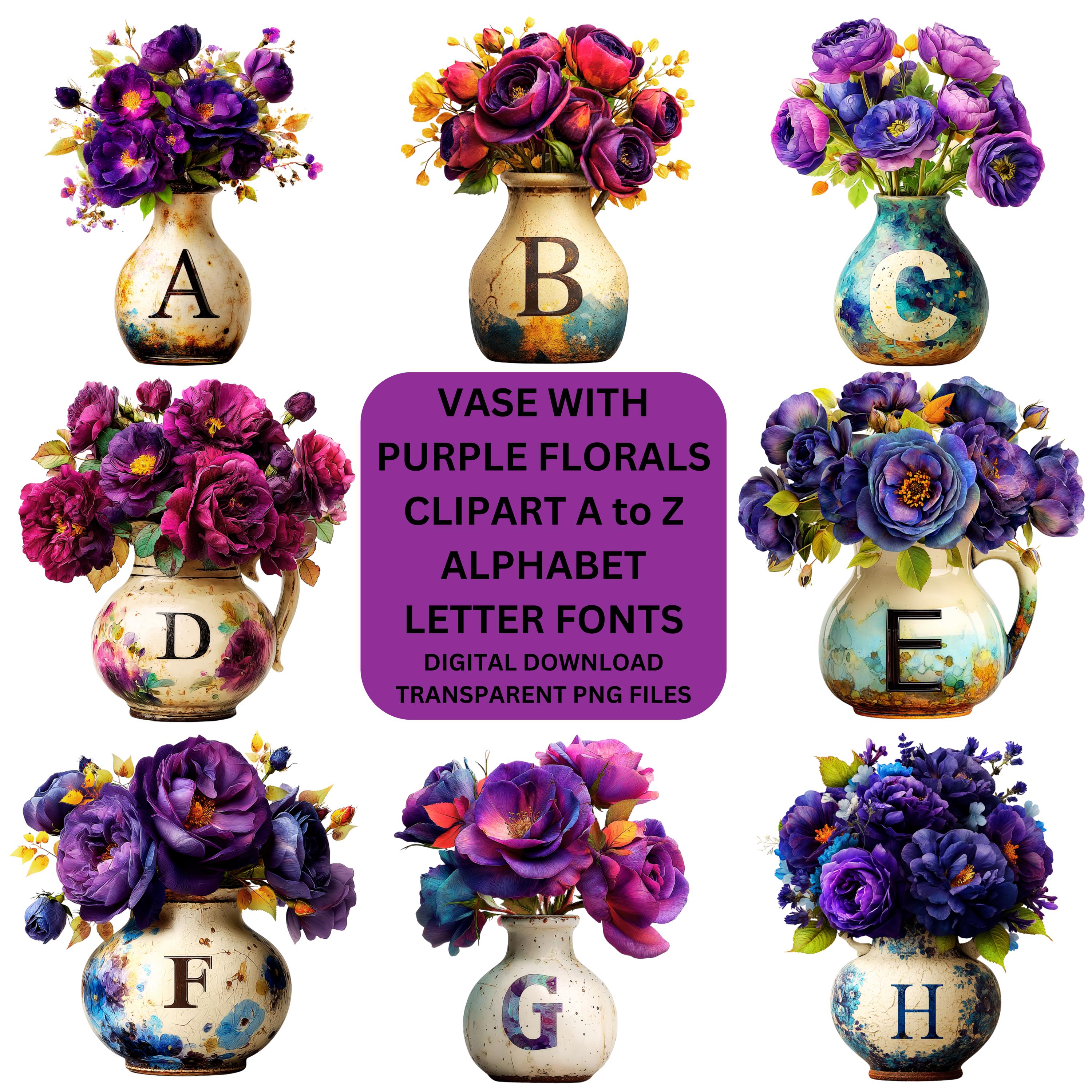 Purple Floral Vase Clipart Alphabet: Flower PNG Fonts (digital Download ...