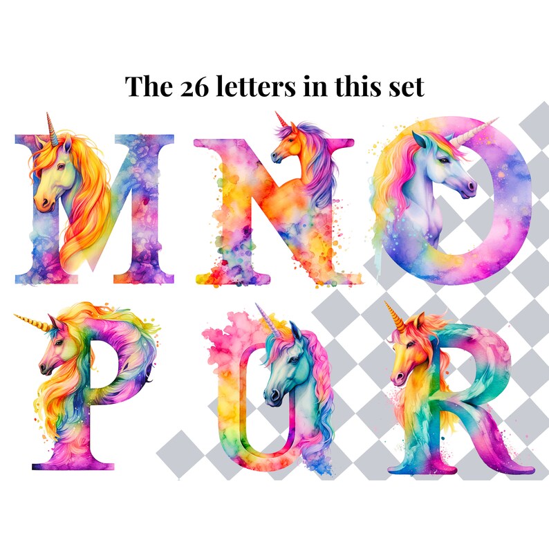 Watercolor Clipart Unicorn Alphabet Letters | PNG Font Images | Fantasy ...