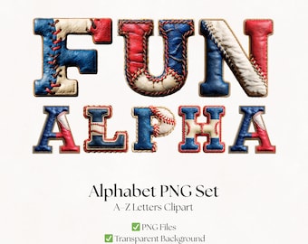 Baseball Clipart Alphabet Letters | Sport Themed PNG Lettering Fonts | Typography Design | Digital Download