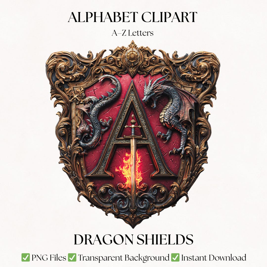 Dragon Clipart Alphabet Letters | Shield PNG Typography | Medieval ...