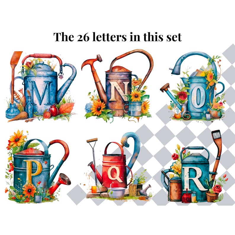 Garden Clipart Alphabet Letters | Gardening Watering Can PNG Font ...