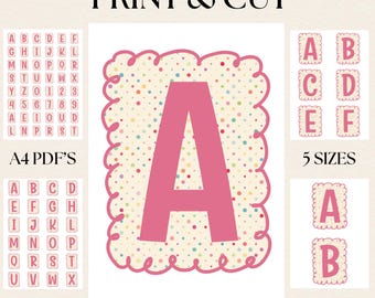 PRINTABLE Alphabet Letters & Numbers | Print and Cut PDF Pages in 5 Sizes | Fussy Cut Out Lettering for Stickers, Scrapbooks, Junk Journals