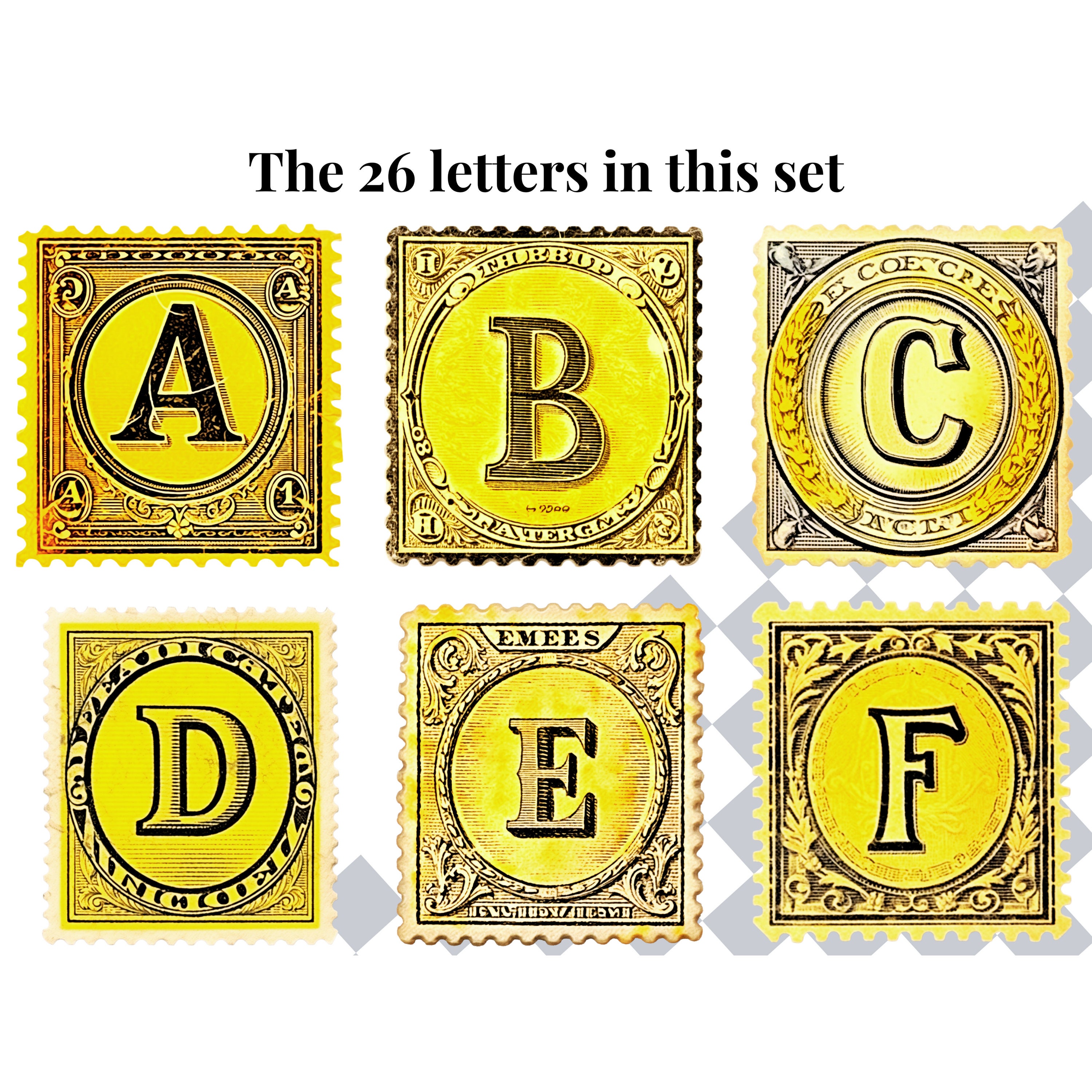 Postsage Signs For Letters Vintage Clipart Fonts | Postage Stamp Alphabet Letters | PNG Typography ...