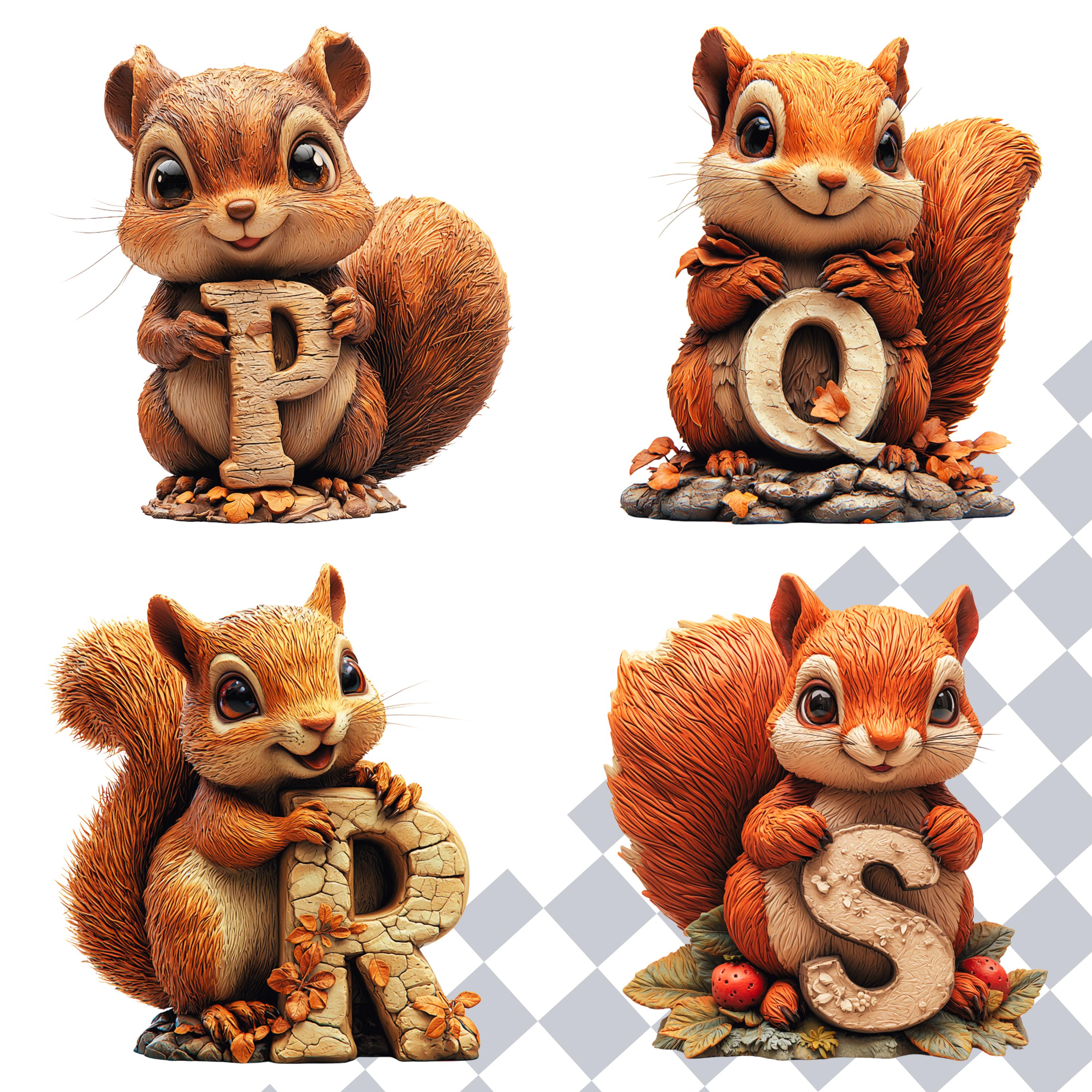 Squirrel Letters Woodland Animal Clipart Letters | Squirrel Alphabet PNG Bundle ...