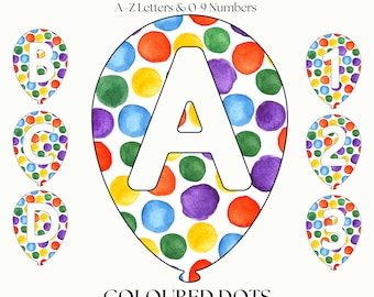 Balloon Font Bundle | Colourful Dots PNG Party Letters, Numbers & Symbols | Clipart Transparent Alphabet | Monogram Initials