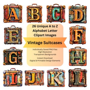 Antique Clipart Alphabet Letters PNG Files for Vintage Suitcase Digital Download, Scrapbooking Vintage Ephemera Junk Journal, Cricut Crafts