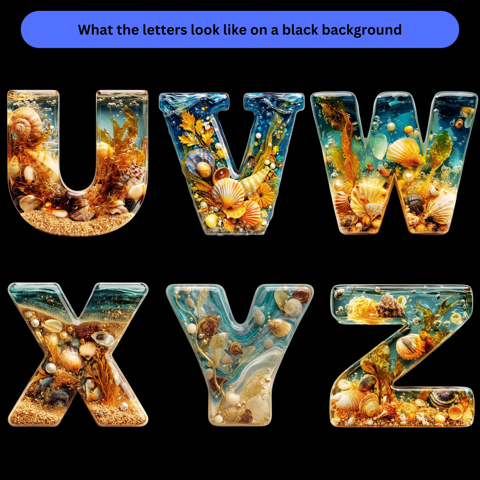 Under the Sea Alphabet Clipart: Nautical Sea Life Letters (PNG Digital ...