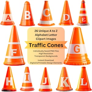 Traffic Cone Clipart Alphabet Letters PNG File for Construction Digital Download, Scrapbooking Junk Journal Crafts, DIY Cricut Designs Cards