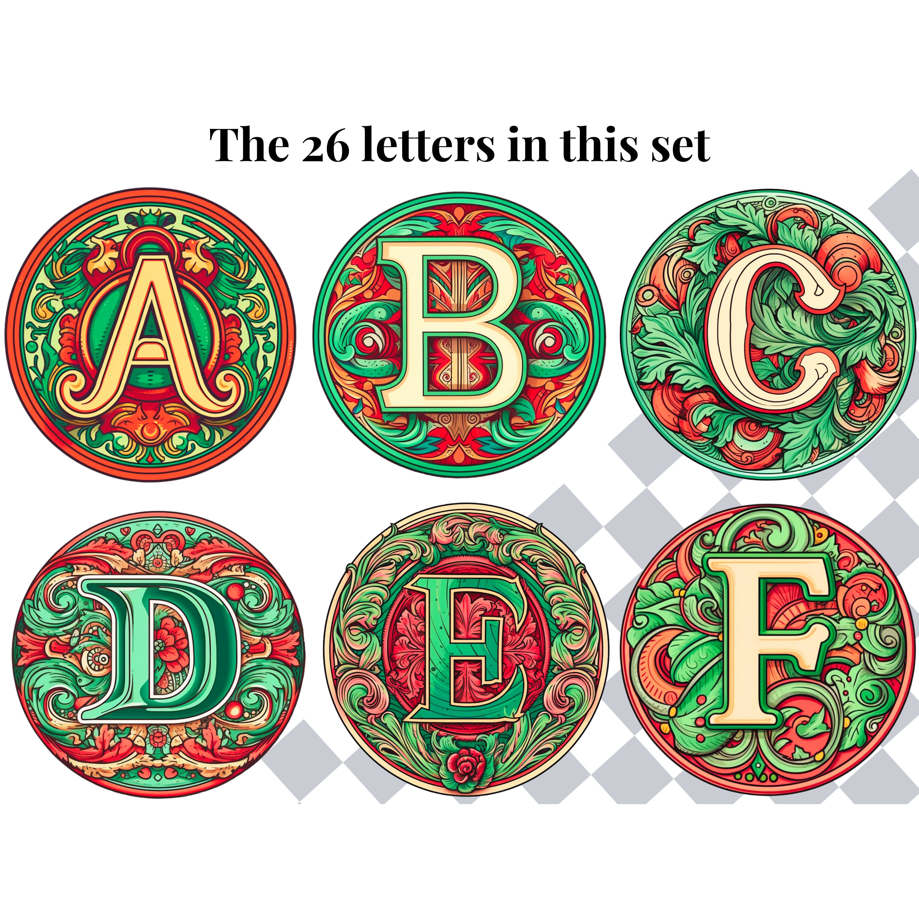 Retro Christmas Clipart Letters | PNG Xmas Alphabet Fonts | Decorative ...