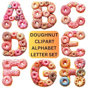 Alphabet Digital Letter Clipart Set, Doughnut Clipart Letters, Donut Clip Art Bundle, PNG Clipart Bundle, Bakery Clipart, Cake Clipart Fonts