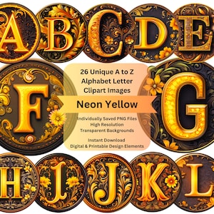 Neon Letters Clipart Alphabet PNG Files for Floral Flower Digital Download, Scrapbooking Vintage Ephemera Junk Journal, Cricut DIY Crafts