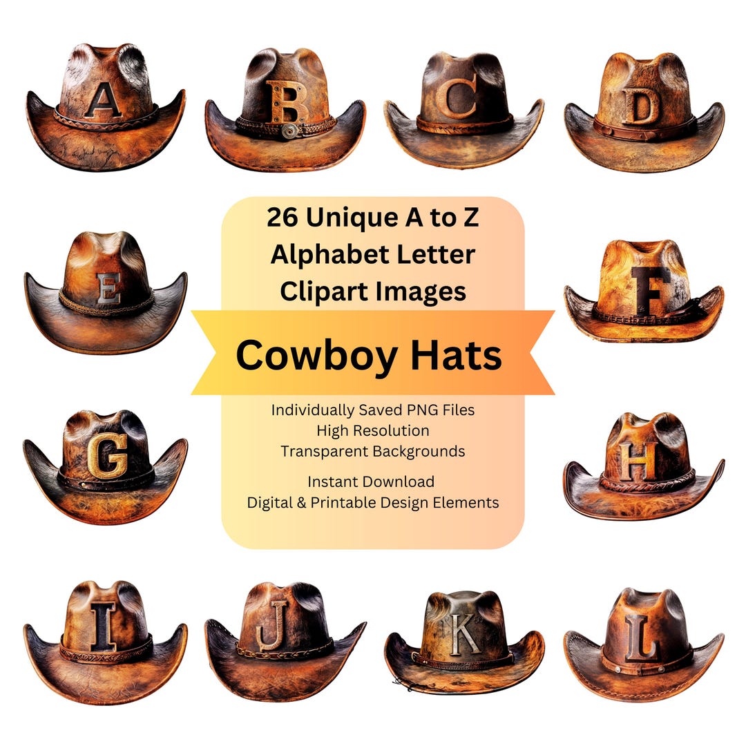 Cowboy Hat Alphabet Clipart: Western Letters PNG (digital Download) - Etsy