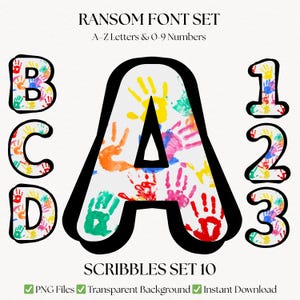 Paquete de letras y números con huellas de manos / Alfabeto con imágenes prediseñadas de huellas de manos / Letras coloridas para pintar para niños / Iniciales de monograma divertidas