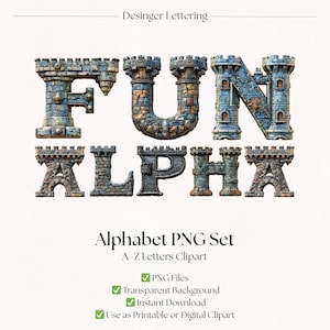 Medieval Castle Clipart Alphabet Letters | PNG Font Bundle | Gothic Typography | Digital Download