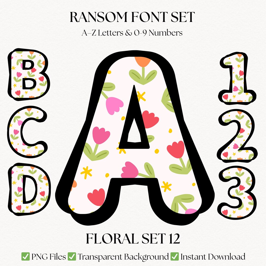 Cute Ransom Letters Retro Ransom Letters & Numbers | PNG Floral Alphabet Clipart Lettering ...
