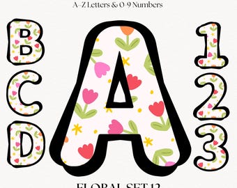 Retro Ransom Letters & Numbers | PNG Floral Alphabet Clipart Lettering | Cute Initials Monogram Set for Cricut Crafts