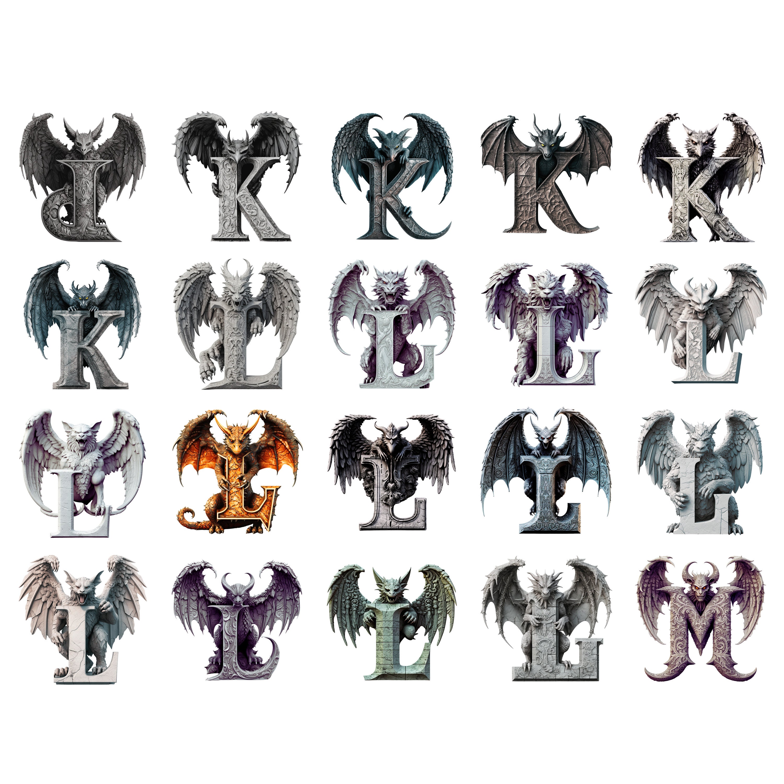 Halloween Gargoyle Alphabet Clipart: Gothic Font Bundle (digital ...