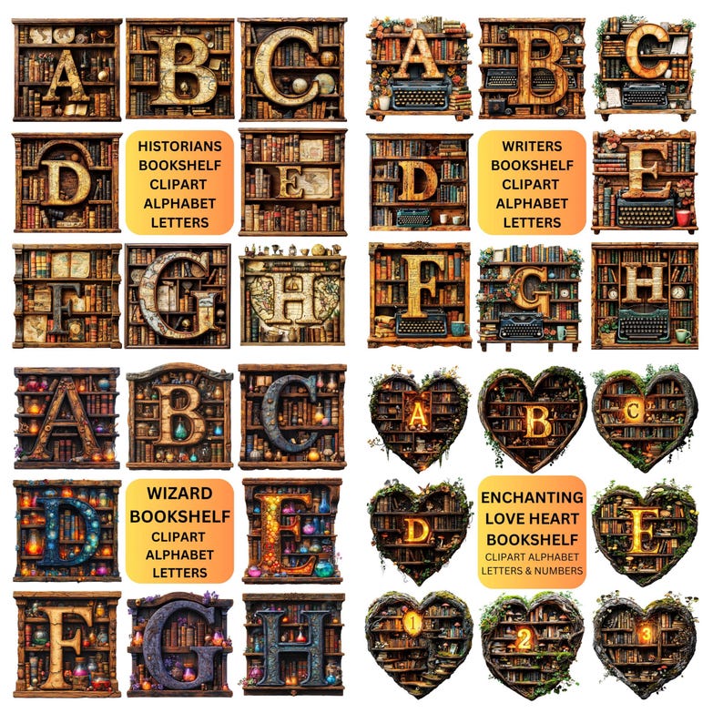 Library Book Clipart Alphabet: 582 PNG Letter & Number Fonts (digital ...