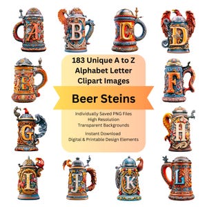 Beer Stein Clipart Alphabet Letters PNG Files for Oktoberfest Digital Download, Scrapbooking, Junk Journal, Cricut Fonts, Banners and Signs