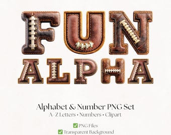 Football Alphabet Letters & Numbers | Clipart PNG Images for Printable and Digital Use | Gridiron American Sport Design