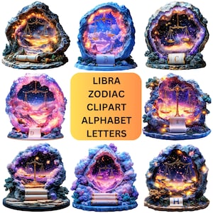 Libra Zodiac Clipart Alphabet Letters, Libra PNG Files for Sublimation, Celestial & Astrology Designs, Printable and Digital Clip Art Images