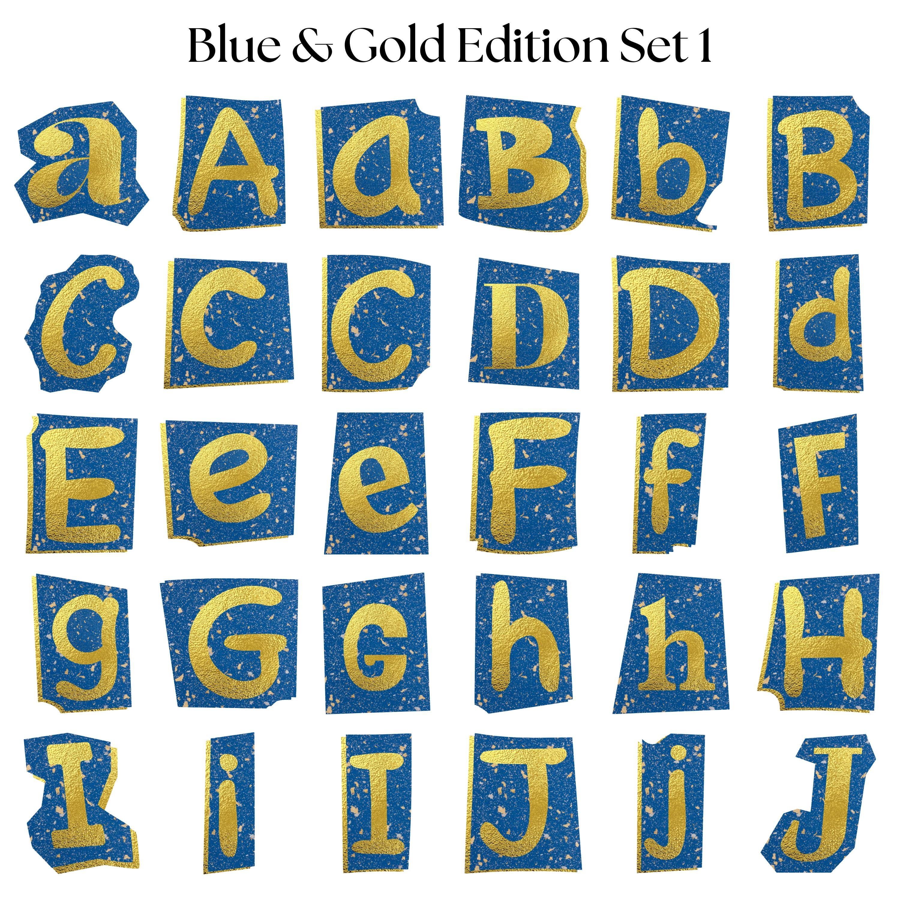 Luxe Ransom Alphabet PNG – Gold & Blue Letters, Cut Out Typography, 210 ...