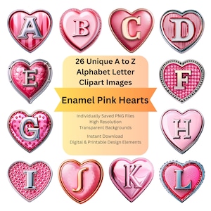 Love Heart Clipart Alphabet Letters PNG Files for Pink Hearts Digital Download, Scrapbooking Vintage Ephemera Junk Journal, Cricut DIY Craft