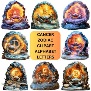 Alfabetletters alfabet dierenriem dierenriem | Crab Celestial afdrukbare png | Mystieke sterrenbeeld digitale letters | Clipart-afbeeldingsbestanden horoscoop