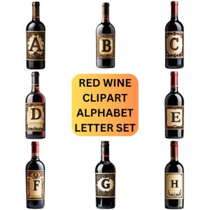 Red Wine Alcohol Clipart Bundle Alphabet Letters, Digital Download Fonts for Cricut, Drinks Clip Art, Monogram Initials, Sublimation Designs