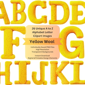 Yellow Clipart PNG Files for Decorative Letters, Cute Cricut Fonts Clip Art, Sublimation, Scrapbooking, Junk Journaling, DIY Arts and Crafts