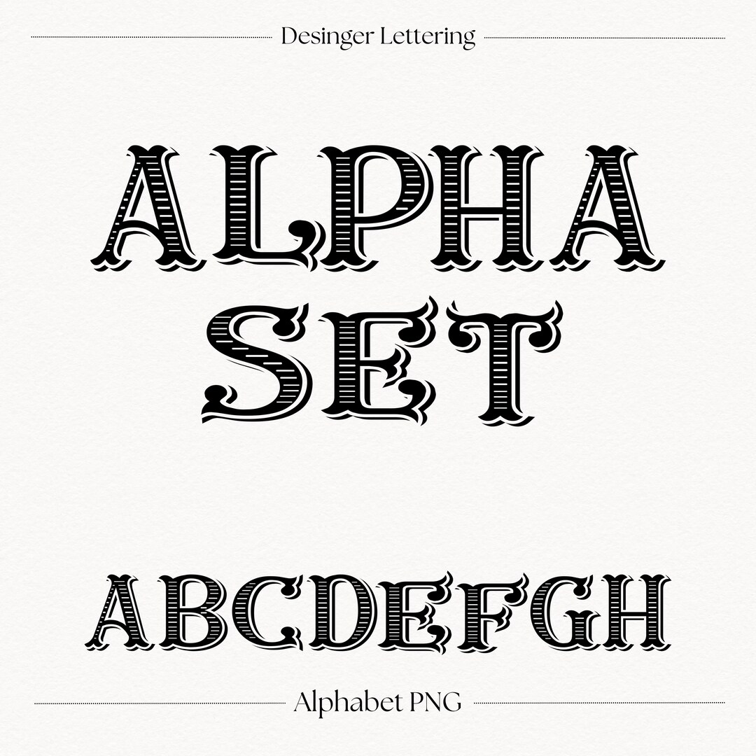 Fancy Alphabet Letters PNG | Vintage Decorative Serif Font | Stripe ...