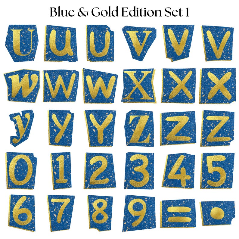 Luxe Ransom Alphabet PNG – Gold & Blue Letters, Cut Out Typography, 210 ...