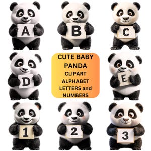 Letras do alfabeto Panda Clipart para Pandas PNG da moda Clip Art Papel digital, Festa de aniversário de panda, Adesivos de urso panda fofos Imagens para impressão