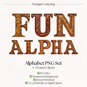 Brown Leather Alphabet Clipart: Vintage Country and Western Letters (PNG Digital Download)