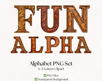 Brown Leather Alphabet Clipart: Vintage Country and Western Letters (PNG Digital Download)