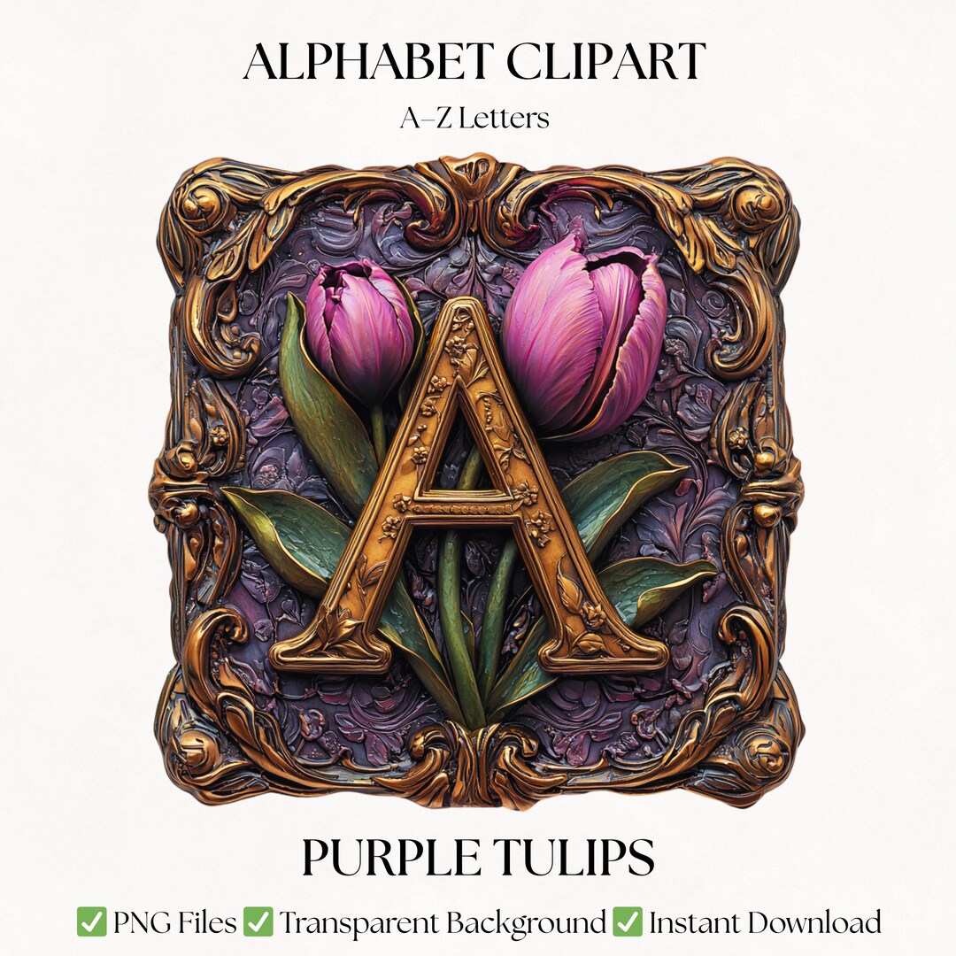 Floral Alphabet Clipart | Purple Tulip PNG Font Letters | Flower ...