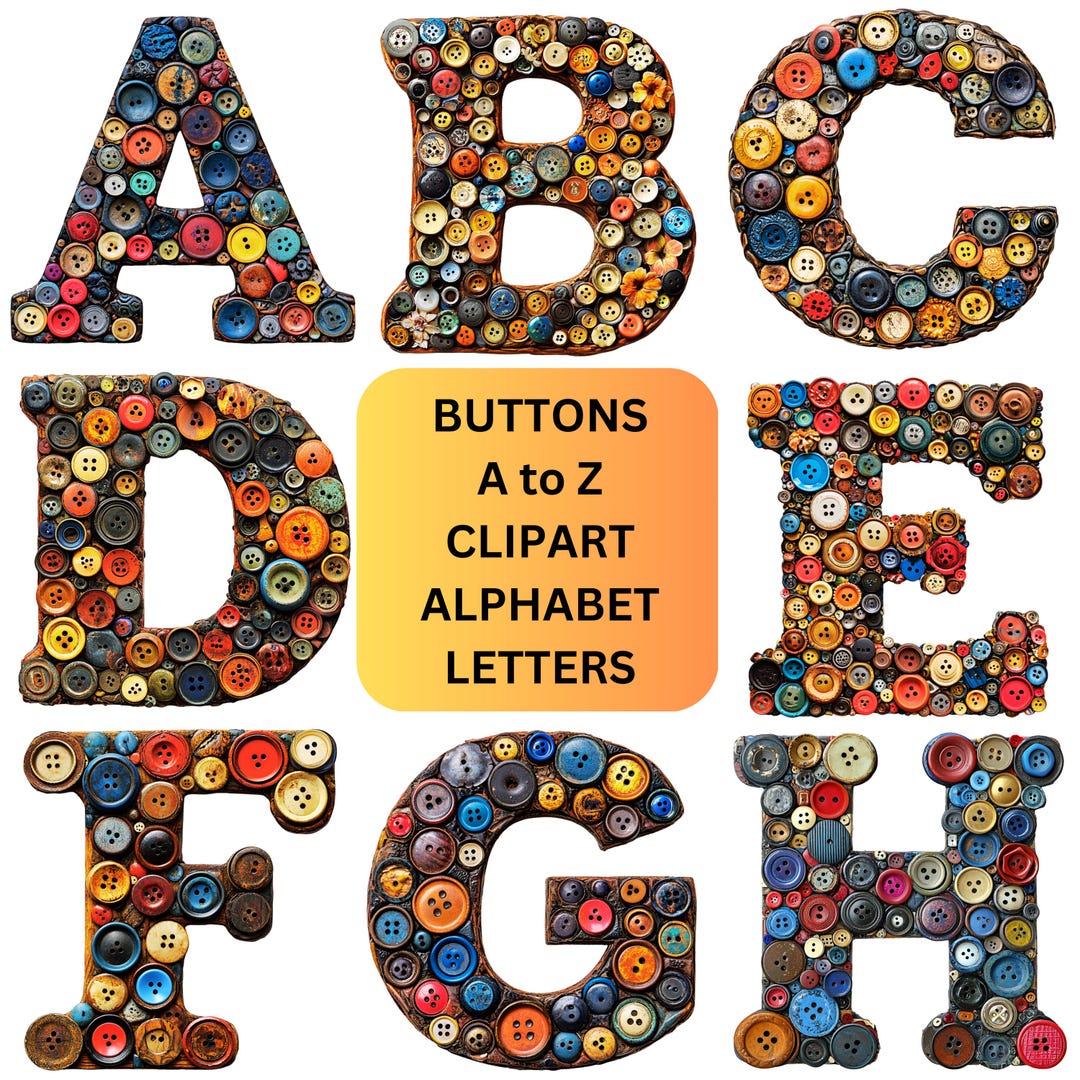 Button Alphabet Clipart: Vintage Sewing Letters, Craft Fonts (PNG ...