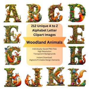 Animal Alphabet Letters PNG for Instant Download Commercial Use Art, Woodland Animals Clipart, Woodland Creatures Clip Art, Fox PNG Files