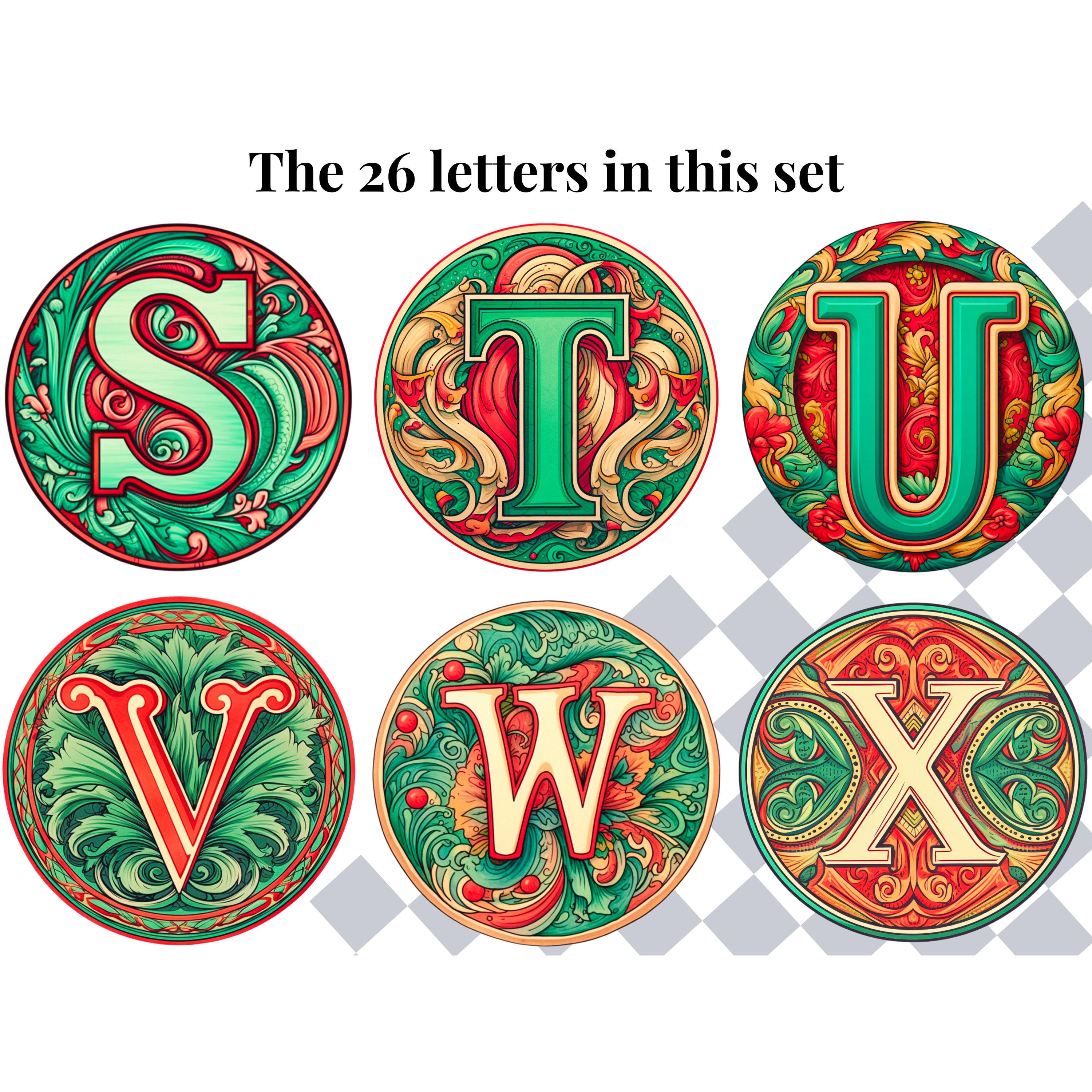Retro Christmas Clipart Letters | PNG Xmas Alphabet Fonts | Decorative ...