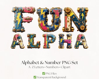 Steampunk Clipart Alphabet Letters and Numbers | Vintage Ephemera PNG Fonts | Decorative Typography Designs