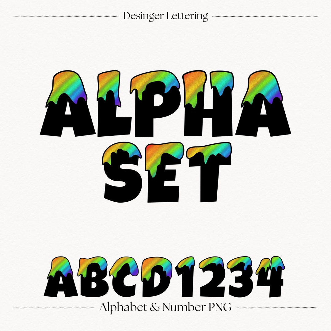 Rainbow Doodle Letters and Numbers | Alphabet PNG Font Set | Digital ...