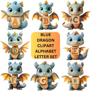 Clipart Drache PNG Datei Font Bundle für printable und digitale Handwerk inkl. Sublimation, Cricut, Aufkleber, Aufkleber, ABC Alphabet Buchstabenposter