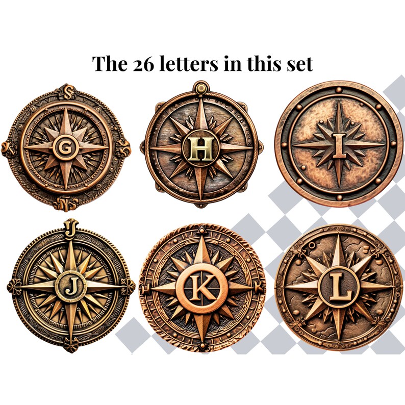 Vintage Compass Alphabet Letter Clipart | Bronze Travel Ephemera PNG ...